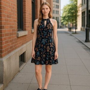 Xhilaration Floral Sleeveless Dress - Blue and Brown Size L